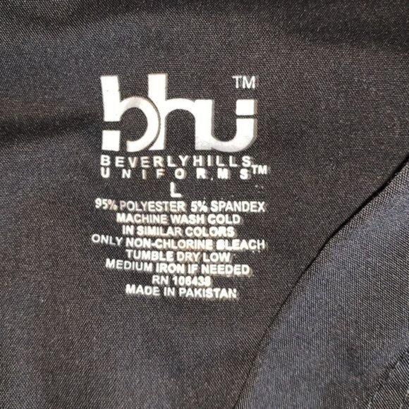 Beverly Hills Uniforms Womens Black V-Neck Scrub Top L Polyester/Spandex - Picture 2 of 8